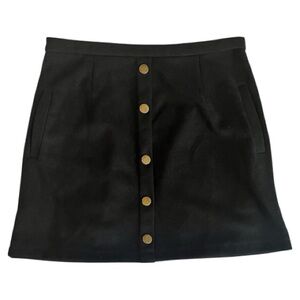 Meyeeka Women's Button Front Faux Suede High Waist A-line Mini Skirt with Pocket